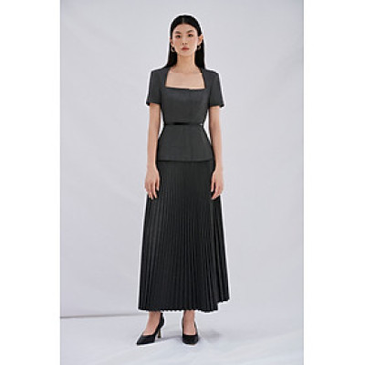 Set áo kiểu tay ngắn cổ thang & chân váy xếp ly DARIA thiết kế cao cấp WHITE CHIC