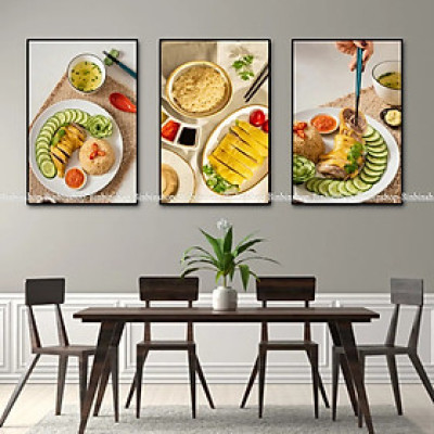 Tranh treo tường tráng gương trang trí decor quán cơm gà - Tranh trang trí quán ăn kèm đinh treo tranh