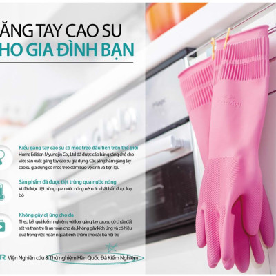 Bộ 3 Đôi Găng Tay cao Su Tự Nhiên Hàn Quốc Có Móc 38 cm