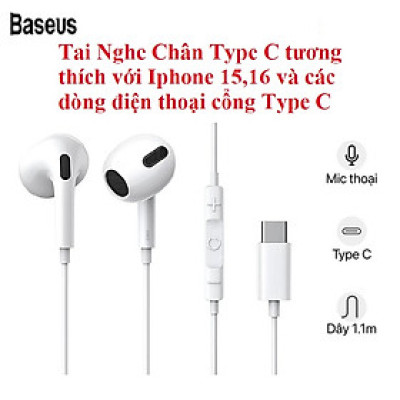 Tai Nghe Có Dây Chân Type C Cho Iphone 15 16 Baseus Encok C17 Cao Cấp Âm Thanh Hay - Hàng chính hãng