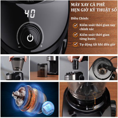 Máy xay hạt cà phê cao cấp Shardor CG836B Tích hợp 25 chế độ xay hạt cà phê  - Cài đặt thời gian xay 40 giây - Hàng Nhập Khẩu