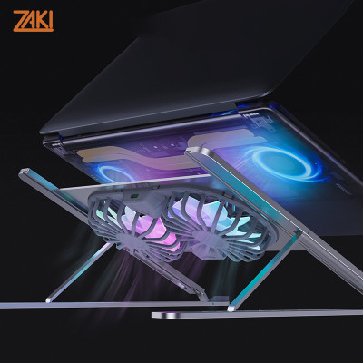 GIÁ ĐỠ DÀNH CHO LAPTOP/MACBOOK/IPAD 11-16 INCH KIÊM ĐẾ TẢN NHIỆT 2 QUẠT LED 7CM ZAKI - P11-F - Hàng Nhập Khẩu