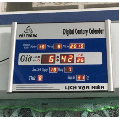 Đồng Hồ Treo Tường LED Cát Tường Có Lịch Âm – Lịch Vạn Niên Sáng Rõ, Hiện Đại, Kích Thước Lớn 40x30cm