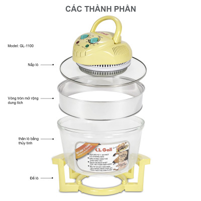 Lò nướng thủy tinh đa năng Gali GL-1110 17 lít 1300w, hàng chính hãng bảo hành 24 tháng, tặng kèm 10 phụ kiện tiện lợi.