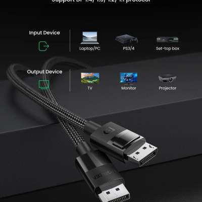 Ugreen UG80390DP114TK 1m 8K 1.4 màu đen cáp dp ra displayport hợp kim bọc lưới chống nhiễu - HÀNG CHÍNH HÃNG