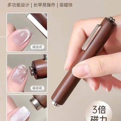 Nam Châm Siêu Từ Tính 3 Trong 1 Vẽ Móng Mắt Mèo, Nam Châm 3in1 Cán Gỗ Nhiều Đầu Dày Hình Trụ Đẩy Sáng 2 Bên, Đẩy Chéo, Tạo Hình Hoa Cúc Làm Nail