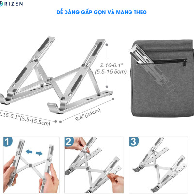 Đế tản nhiệt cho Laptop, Macbook - Giá đỡ, kệ đỡ, phụ kiện cao cấp cho Macbook, Laptop bằng hợp kim nhôm thông minh gấp gọn Horizen N3 - Hàng chính hãng