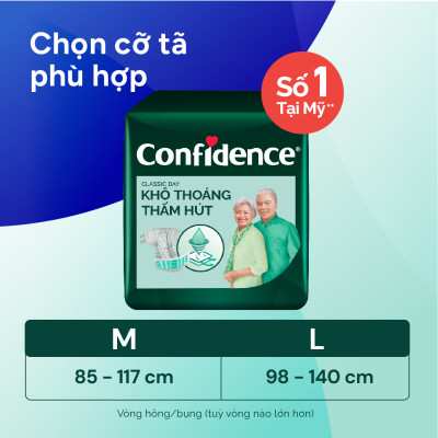 Thùng 3 gói Tã dán người lớn Confidence Classic Day khô thoáng thấm hút size M/L gói 20+3 miếng