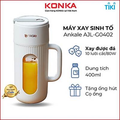 Máy xay sinh tố Ankale di động cầm tay xay được đá thế hệ mới dung tích 400ml 10 lưỡi cắt thép không rỉ động cơ 80W, hàng chính hãng