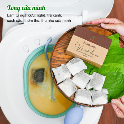 Bộ tái tạo, thơm tho cửa mình sau sinh Wonmom ( 1 Chậu xông cửa mình + 1 Hộp thảo mộc xông cô bé