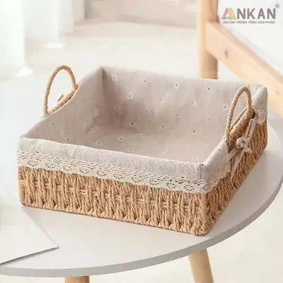 Giỏ Decor Có Quai Xách – Bộ 4 Kiểu Dáng Thủ Công Đẹp Mắt, Lót Vải Vintage, Đựng Đồ & Trang Trí Tinh Tế