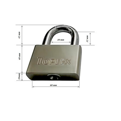 Ổ khóa TOPLEX 1204B-60mm cao cấp, an toàn, chống chìa giả, chất liệu hợp kim thép, lõi hợp kim đồng