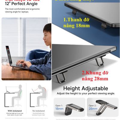 Đế nâng laptop hỗ trợ tản nhiệt dạng xếp dán thân máy Baseus SLIM KICKSTAND - Hàng chính hãng