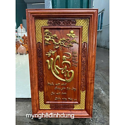 Tranh chữ nhẫn bằng gỗ hương đá  48x80x4cm 