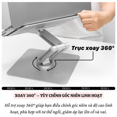 Giá đỡ nhôm nguyên khối tản nhiệt Xoay 360 độ hiệu WIWU S801 cho Laptop / Macbook / iPad từ 10 - 17 inch, Gấp gọn tiện lợi - Hàng nhập khẩu