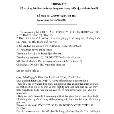 [3 Hộp] DR.OPHTIC Nước Mắt Nhân Tạo - Giữ Ẩm, Làm Dịu & Giảm Khô Mắt