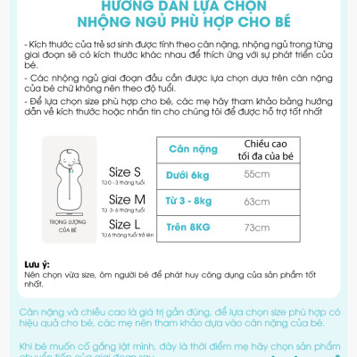 Nhộng chũn cho bé cao cấp Babyup. Nhộng ngủ cho trẻ sơ sinh Giúp bé ngủ ngon, sâu giấc, chống giật mình - Nhộng ngủ Vải cotton co giãn 4 chiều, mềm mại thoáng mát - Có khóa kéo 2 chiều