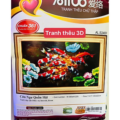 Tranh thêu chữ thập cửu ngư quần hội AL53401, kích thước 100 x 62 cm