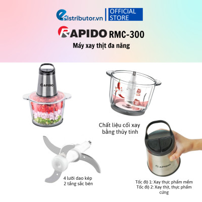 Máy xay đa năng cầm tay Rapido RB-600H - Máy xay thịt đa năng Rapido RMC-300 - Hàng Chính Hãng - Bảo Hành 12 Tháng