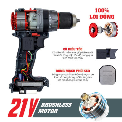 Máy Khoan 3 Chức Năng 100N.m Workfix - ID13100AK - Đầu Kẹp 13mm Auto Lock - Chống Lật Cổ Tay - Brushless Motor - Chân Pin Phổ Thông - 2 Pin 21V/4Ah PLUS - Có Tay Cầm Trợ Lực