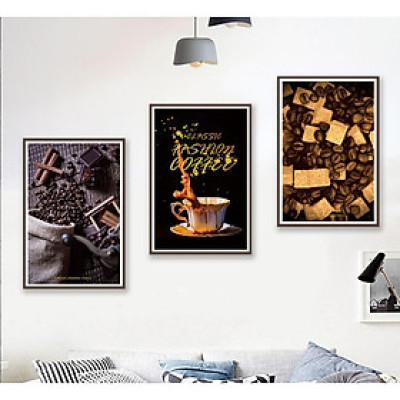 TRANH BỘ 3 TREO TƯỜNG CỠ ĐẠI - KÈM KHUNG - QUÁN CAFE-- TB3BAFCF1