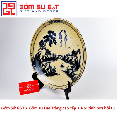 Đĩa cảnh men rạn cổ sơn thủy Gốm sứ G&T