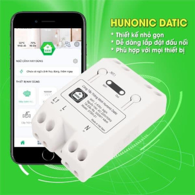 Công Tắc Wifi Hunonic Datic Basic 1 Kênh 500W Bật Tắt Từ Xa Trên Điện Thoại, Ra Lệnh Giọng Nói Tiếng Việt