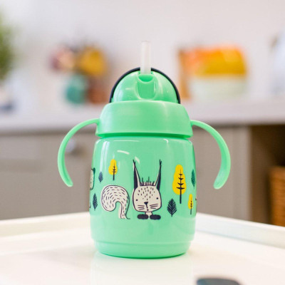 Bình tập uống nước có ống hút đáy nặng kháng khuẩn chống tràn, chống sặc Tommee Tippee SuperStar, 300ml, cho bé từ 6 tháng – Xanh lá