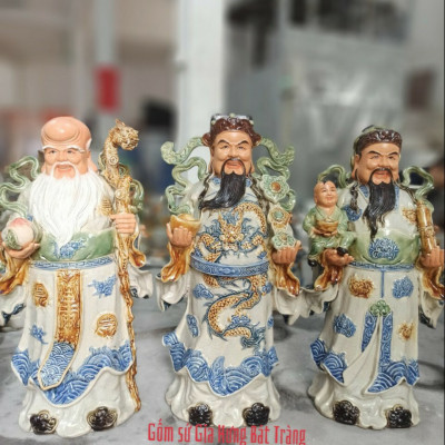 Ba ông phúc lộc thọ bằng gốm sứ Bát Tràng cao 45cm