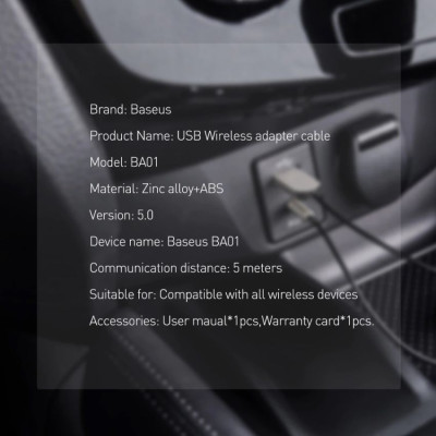 Bộ chuyển âm thanh Baseus Audio Adapter BA01 USB Wireless USB ra 3.5 AUX CABA01 - Hàng chính hãng