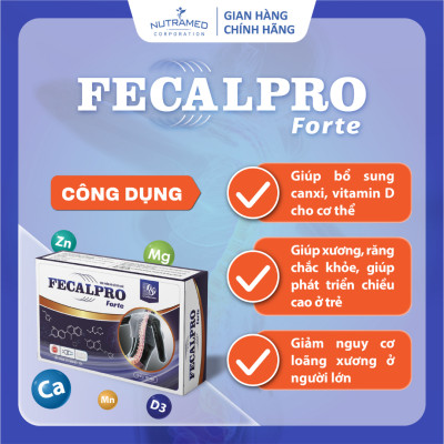 Viên uống Fecalpro Forte hỗ trợ bổ sung Canxi hữu cơ, khoáng chất giúp xương khỏe mạnh (30 viên) - Nutramed