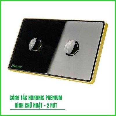 Công Tắc Cảm Ứng Hunonic Premium Hình Chữ Nhật Viền Vàng, Công Tắc Thông Minh Wifi Điều Khiển Từ Xa Bằng Điện Thoại