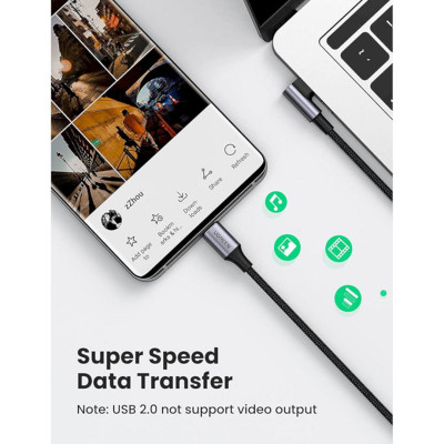 Ugreen UG20583US334TK 3M bẻ 90 độ cáp USB 2 đầu type C màu đen góc vuông bọc nhôm dây dù chống nhiễu - HÀNG CHÍNH HÃNG