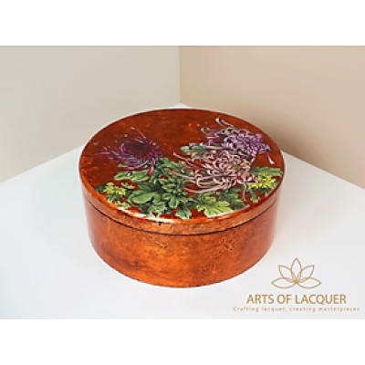 Hộp Tròn Sơn Mài Hoa Cúc Hổ Phách