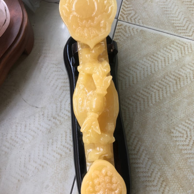 Gậy như ý phong thủy may mắn vạn sự như ý đá thạch anh vàng - Dài 32 cm