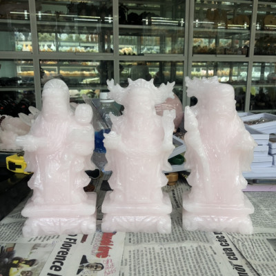  Bộ tượng Tam Đa Phúc Lộc Thọ đá thạch anh hồng - Cao 20 cm