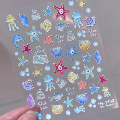 Sticker 5D Biển Cả Hình Sao Sò Ốc Biển Cá Heo Nhiều Màu Pastel Làm Nail Du Lịch Mùa Hè, Hình Dán Móng Ngọc Trai BLUE SEA Sứa Biển Nổi Mix Kiểu