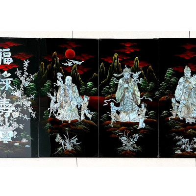 Hàng loại 1- Tranh sơn mài bộ 4 tấm Phúc Lộc Thọ 60x120 cm cẩn ốc chìm đẹp trang trí, làm quà tặng ý nghĩa