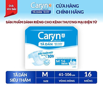 Tã/Bỉm dán người lớn siêu thấm Caryn dành cho người hạn chế khả năng đi lại  Size M16 miếng