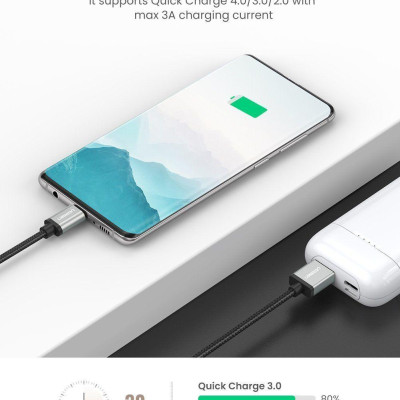 Ugreen UG60481US174TK 0.5M màu đen cáp USB type C hỗ trợ sạc nhanh đầu mạ vàng 24k - HÀNG CHÍNH HÃNG