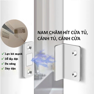 COMBO 2 Nam Châm Gắn Cánh Tủ, Giữ Cánh Cửa Có Lực Hút Mạnh - Giữ Chốt Cánh Tủ Quần Áo, Ngăn Kéo, Tủ Bếp Tiện Lợi, LOẠI THẲNG - MÀU BẠC