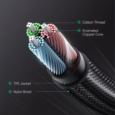 Ugreen UG60845AV118TK 0.5M màu đen 3.5mm 3 ngấn nối dài Cáp âm thanh dây bện nylon 50cm hỗ trợ micro - HÀNG CHÍNH HÃNG