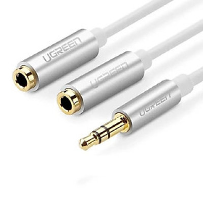 Ugreen UG10780AV123TK 20CM màu trắng cáp chia âm thanh 3.5Mm 1 đầu đực ra 2 đầu cái mạ vàng - HÀNG CHÍNH HÃNG