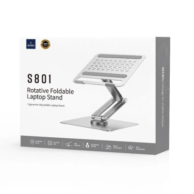 Giá đỡ nhôm nguyên khối tản nhiệt Xoay 360 độ hiệu WIWU S801 cho Laptop / Macbook / iPad từ 10 - 17 inch, Gấp gọn tiện lợi - Hàng nhập khẩu