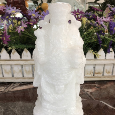 Bộ tượng Tam Đa Phúc Lộc Thọ phong thủy đá cẩm thạch trắng - Cao 20 cm