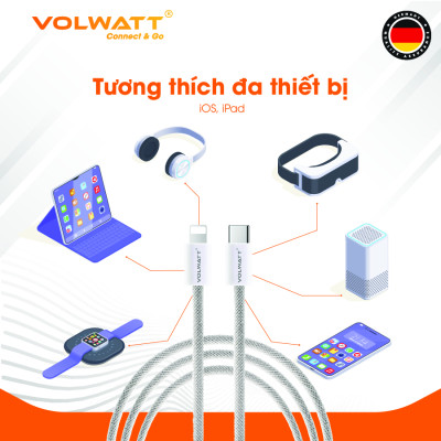 Cáp sạc nhanh 27W Volwatt GE-026-CL hàng chính hãng | Cáp Type-C to L PD, thích hợp từ iP14 trở xuống - BH 12 tháng