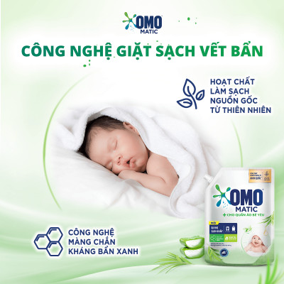Túi Nước Giặt Omo Matic Cho Quần Áo Bé Yêu Chiết Xuất Tràm Trà Và Nha Đam Dịu Nhẹ, Sạch Khuẩn 3.6kg