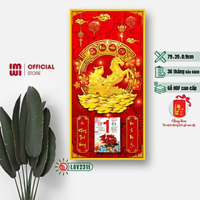 Lịch gỗ phong thủy Kim Mã Phát Tài IMWI LGV2311 - 79cm x 39cm
