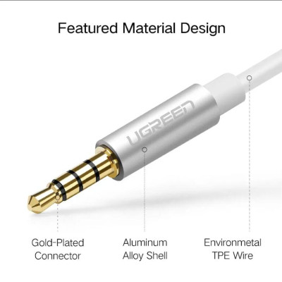 Ugreen UG30618AV141TK 20CM màu Trắng Dây chuyển âm thanh 3.5mm dương sang Jack Mic + Loa âm - HÀNG CHÍNH HÃNG