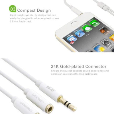Ugreen UG10739AV134TK 25CM Màu Trắng Cáp âm thanh 2 đầu 3.5mm âm sang 3 ly dương - HÀNG CHÍNH HÃNG